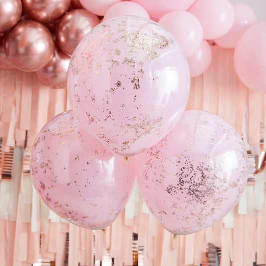 To-lags ballon i lyserød med rosaguld konfetti