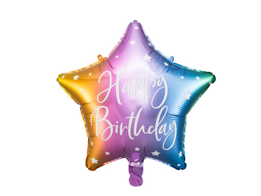 Regnbuefarvet folieballon "Happy Birthday"