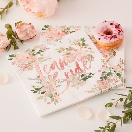 "Team Bride" papirservietter med rosaguld print